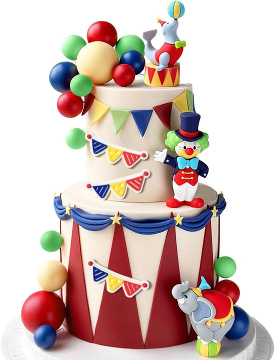 SnelShoppen - Circus Taartdecoratie Verjaardag Ballen Taartprikkers Carnaval Babyshower Feestartikelen - 5 Delig Set