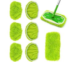 Vochtige vloerwisser voor Swiffer Sweeper Mop, herbruikbare vochtige vloerdoeken, afneembare en wasbare microvezel dweilhoes, nat en droog gebruik voor alle veeghuizen, groen, 6 stuks