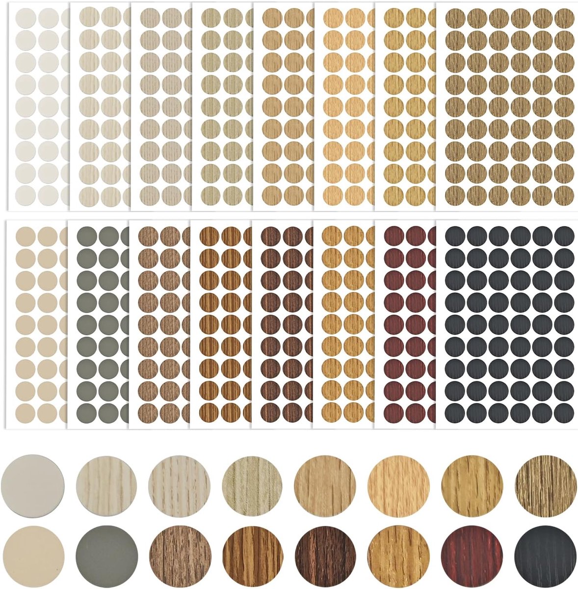 864 stuks schroefgatstickers, schroefafdekking, zelfklevend, 21 mm, houttextuur voor meubels, schroefgaten, kleefdoppen voor houten meubels, kasten