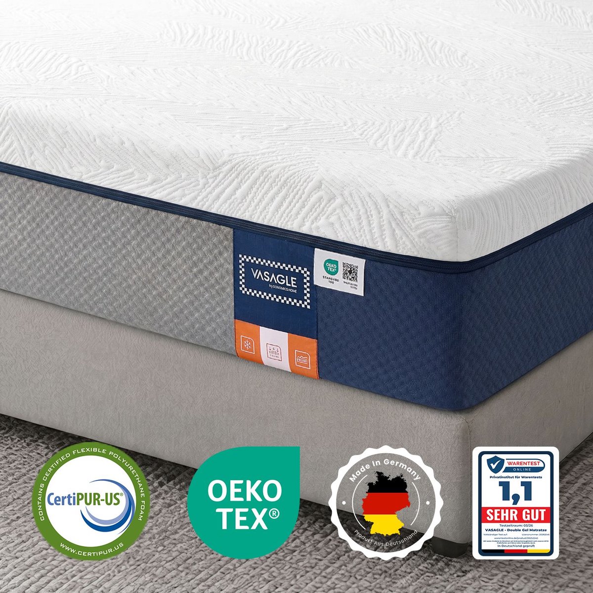 Matras 90 x 200 x 25 cm - Gel-traagschuim - 7 zones - 200 x 90 x 25 cm - Blauw
