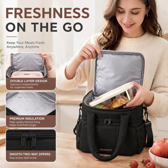 Koeltassen - Lunchtas - Koeltas - Dubbele Laag - Voor Werk Picknick Reizen - Geïsoleerde Lunchtas - Picknicktas - Camel — afbeelding 5