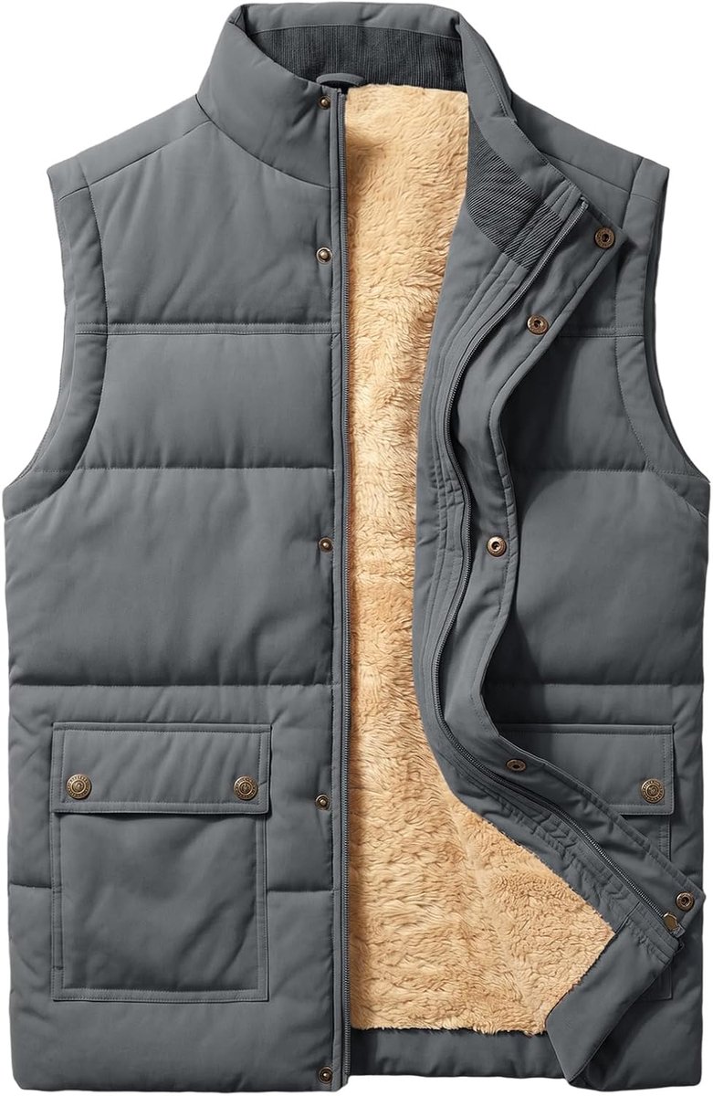 Mouwloze jas voor heren, fleecevoering, warm, gewatteerd, mouwloos, licht, jas, vest, winterjas