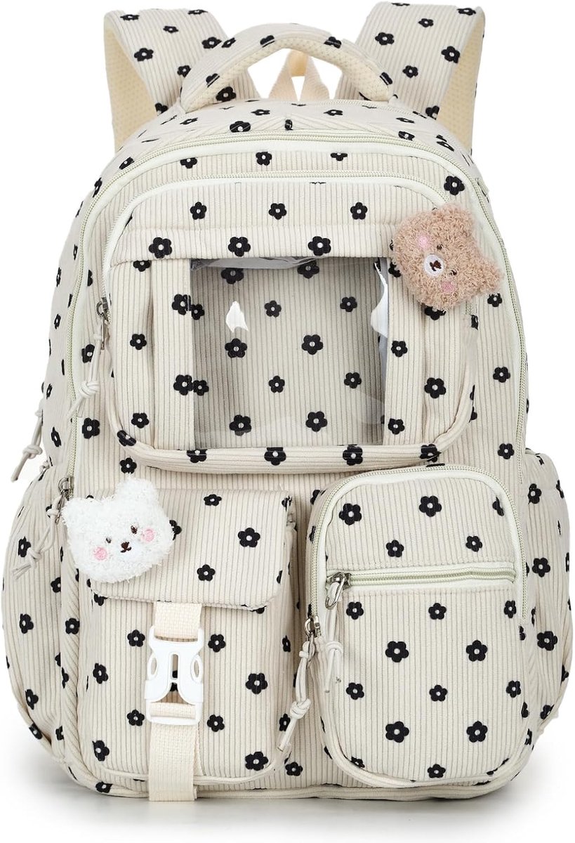 Rugzak van fluweel met aardbeienprint voor meisjes, schattige schooltas met grote capaciteit, multifunctionele reistas met meerdere vakken met cartoonbadges, Zwart