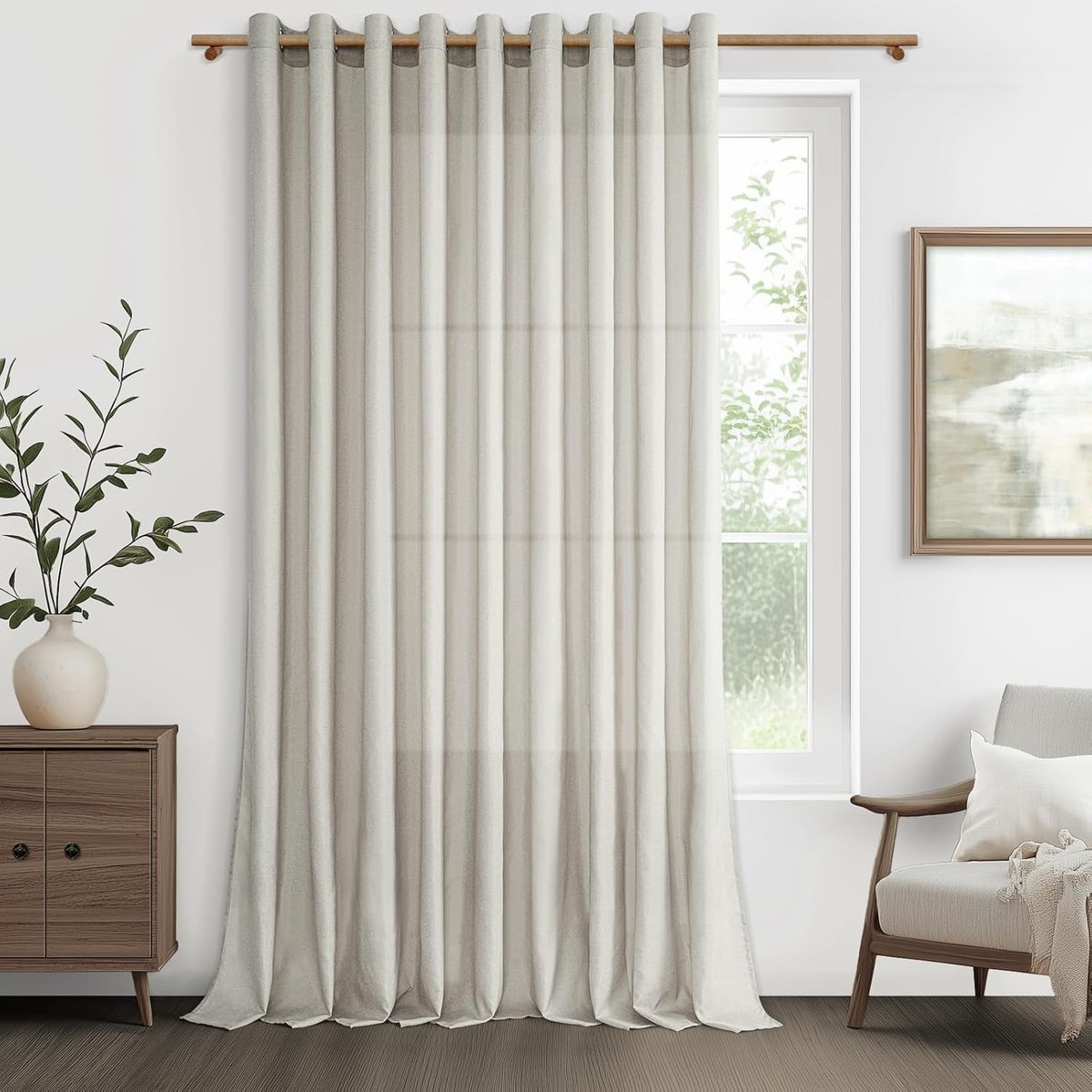 Gordijn van natuurlijk linnen, 200 x 240 cm, 1 paneel, transparant, met oogjes, elegant, modern, voor ramen, slaapkamer, woonkamer en kantoor