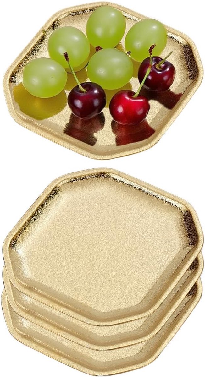 Platte Borden voor Voorgerecht 13x13cm,Set van 4,Kleine Dinerborden,vierkant，Goud