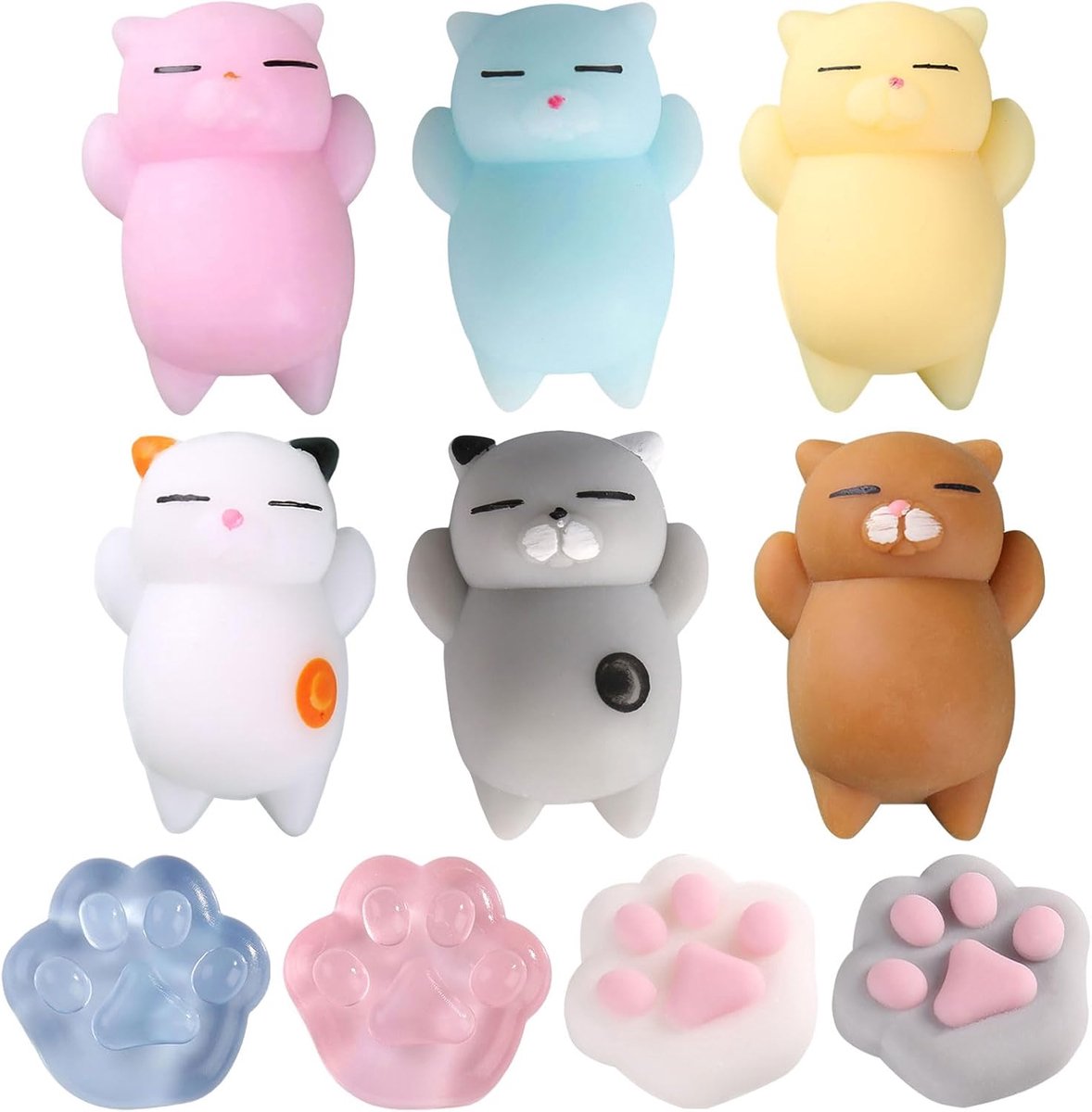 10 stuks Squishy kat en kattenpoot Mochi Squishy Kawaii Yoyo Taba Fufu Squishies anti-stress speelgoed voor kinderen en volwassenen, schattig ontspanningsspeelgoed, grappige cadeaus voor