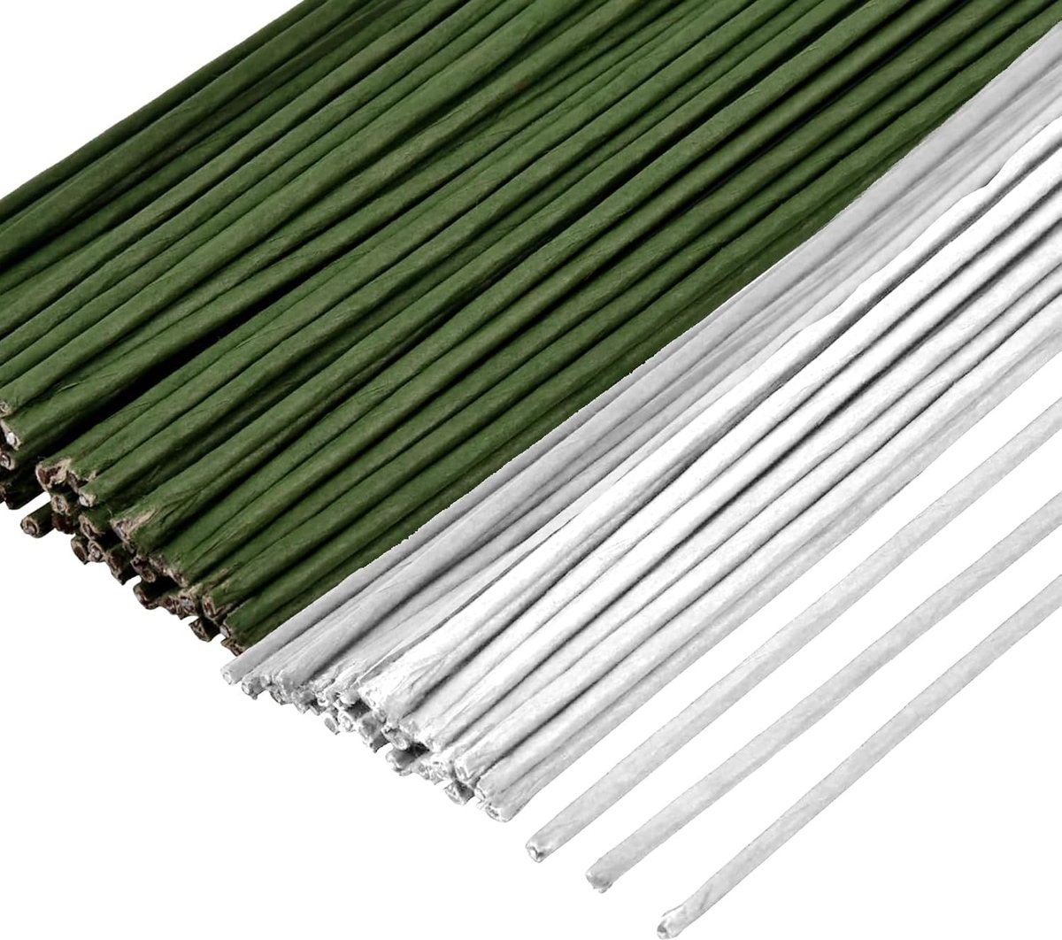 Draad, 40 cm, 1 mm, bloemendraad, wit en zwart-groen, bloemendraad om te knutselen, dun bloemendraad, bloemistendraad, papierommanteld voor kunstbloemen, bruiloftsboeket