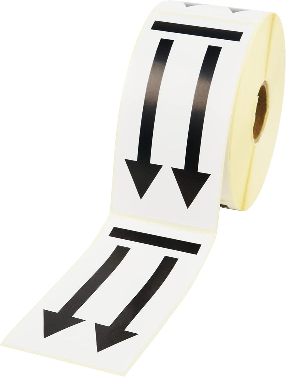 verzendlabels met waarschuwingen – dubbele pijl – hier boven, afmetingen: 50 x 100 mm/ 500 stuks, zelfklevende verhuislabels, etiketten zelfklevend