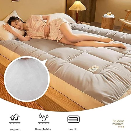 Dikke futonmatras - Opvouwbare mat - Comfortabel slapen - Ademend en ondersteunend - 90 x 200 cm - Grijs — afbeelding 2