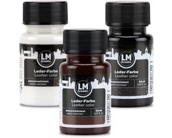 LM-Kreativ Leerverf - Leerverzorging en Reparatie - Waterbestendig - Slijtvast - Zwart, Wit, Bruin - 3 x 50 ml