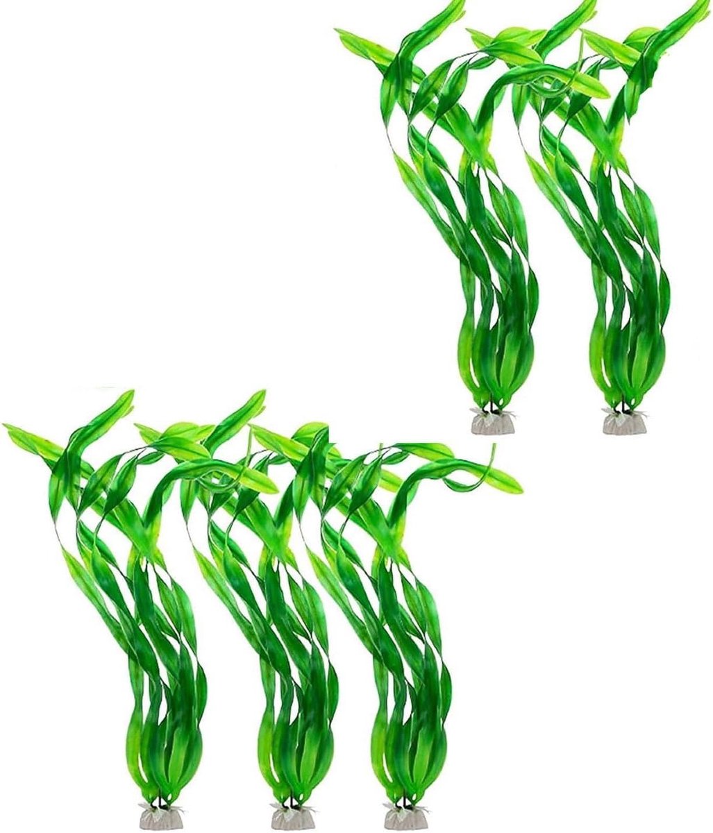 5 kunstmatige aquariumplanten, decoratie voor aquaria met keramische basis, kunstmatige waterplanten van zacht kunststof, accessoires voor zoet- en zeewateraquarium, veilig voor vissen