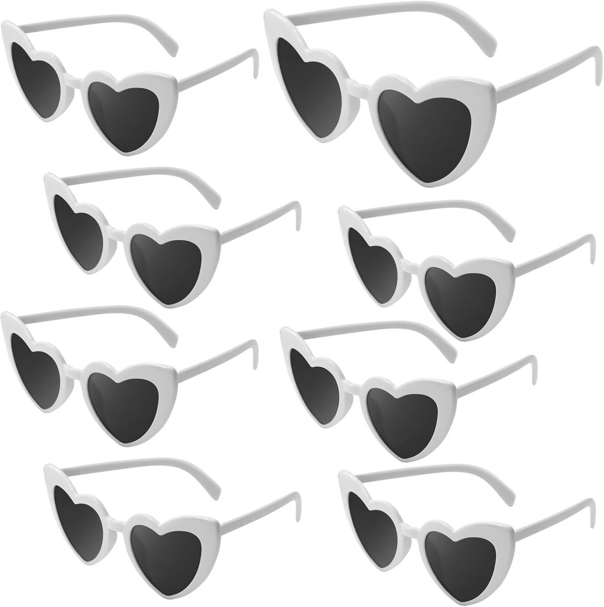 8 paar hartvormige zonnebril voor dames, vintage retro liefdesbril, kattenoogvormige zonnebril, vintage hartbril voor bruiloft en kostuumfeest