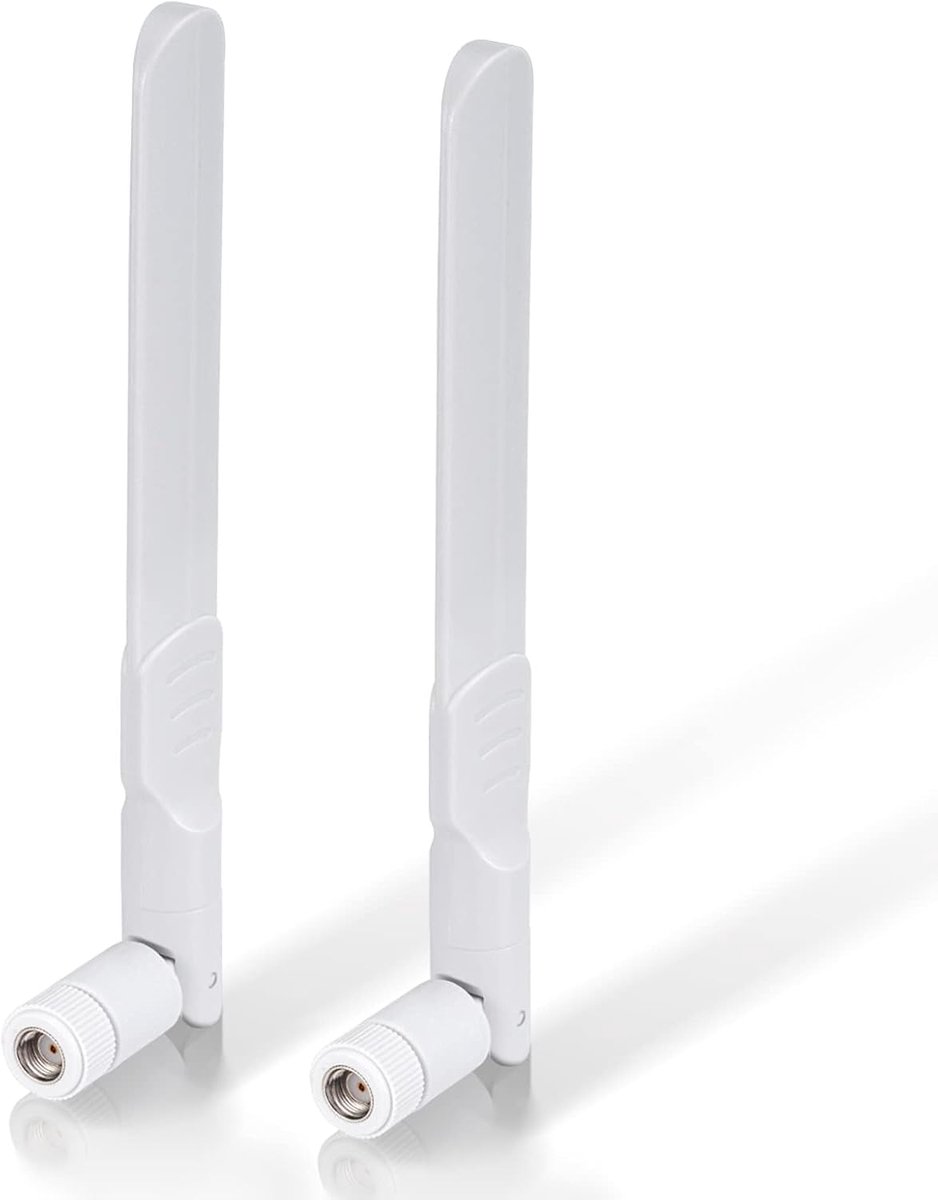 Dual Band WiFi 2,4 GHz 5 GHz 5,8 GHz 8dBi MIMO RP-SMA mannelijke antenne (2-pack) voor WiFi-router Draadloze netwerkkaart USB-adapter videobewakingsmonitor, wit