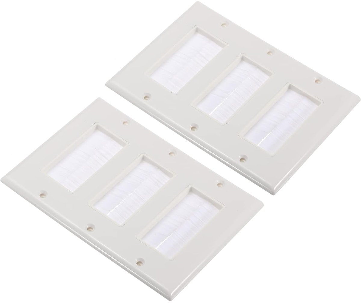 Borstel Wandplaat Decoratie Wandpaneel Kabel Pass Through Drie Gang 163mmx114mm Wit voor Laagspanning Kabels Pack van 2