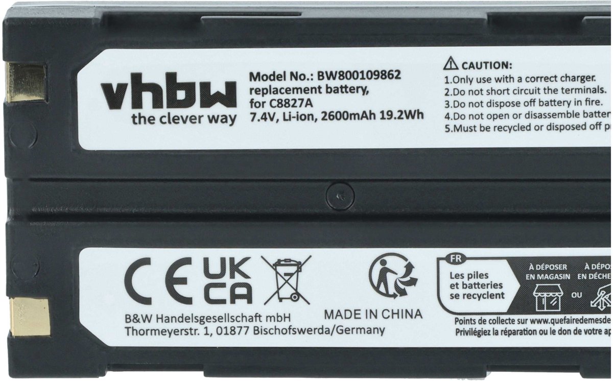 vhbw-accu compatibel met de Telxon TSC1-datacollectorcamera (2600 mAh, 7,4 V, Li-ion)