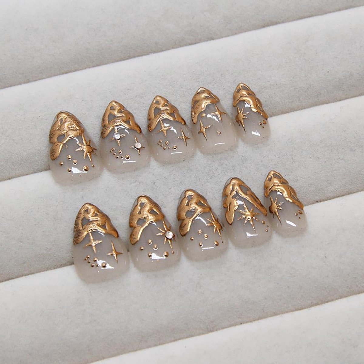 3D kunstnagels, zon- en maandesign, kunstnagels, 24 stuks