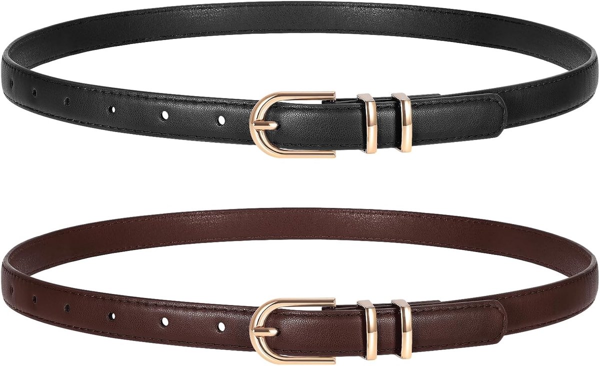 Riemen voor dames voor jeans broeken dunne kunstleren riem met gouden gesp