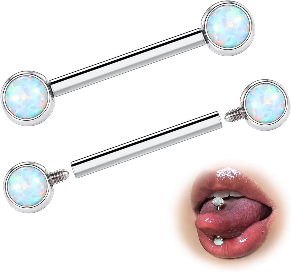 Titanium tongpiercing, tepelpiercing, tepelpiercing, tong, 14G, 12/14/16/18 mm, 4/5 mm kogels, rechte barbell-piercing, 2 stuks