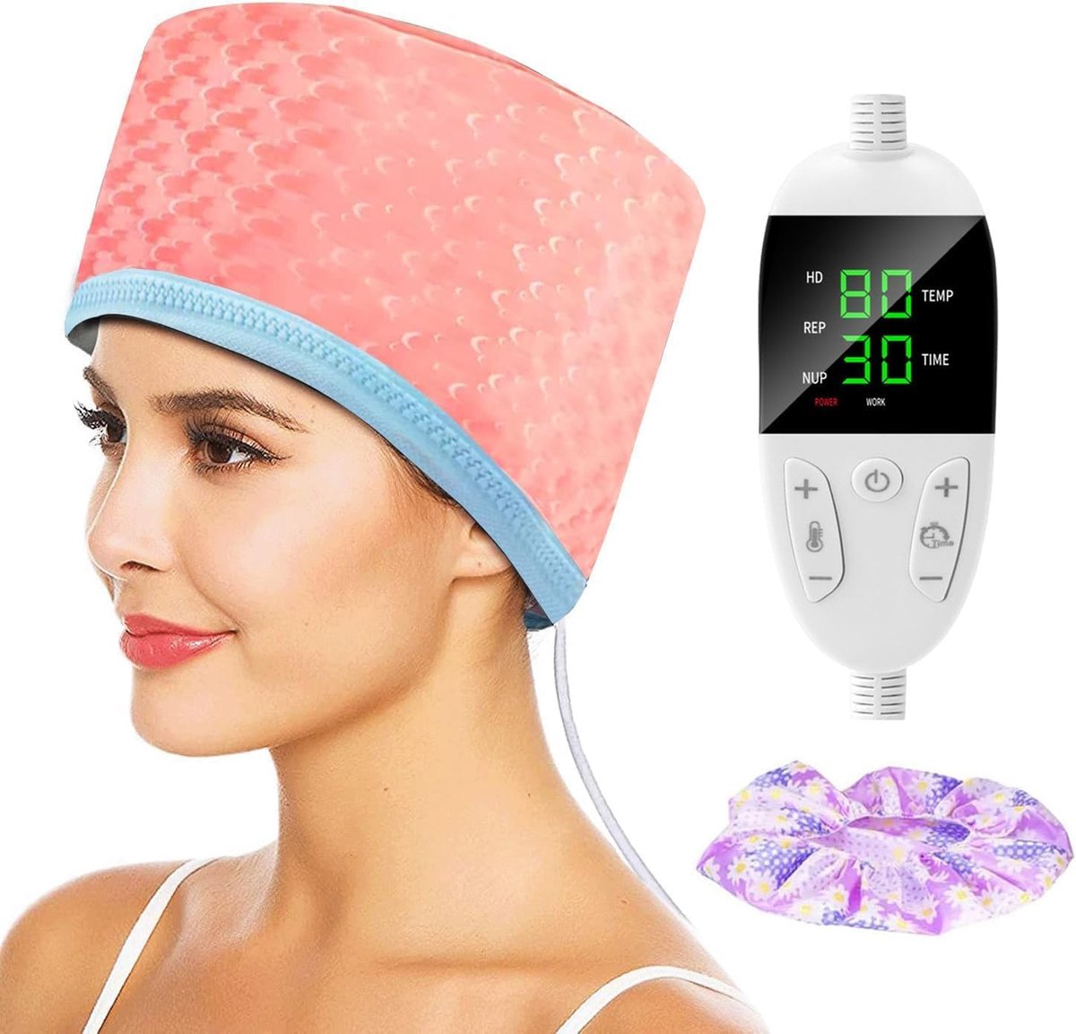 Haarverwarmingsmuts, Tijd- en Temperatuurregeling, Thermische Haarmuts, Geschikt voor Gebruik in Spa's, Salons en Thuis (Roze) | Met 9 timerinstellingen (10-90 minuten), warmtekap voor kippenhaar, geschikt voor gebruik in spa, salons en thuis