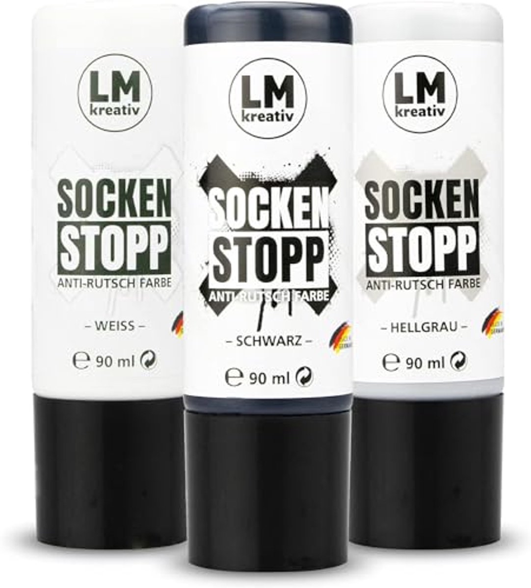 LM-Kreativ Sock Stop Liquid - antislip textielverf set 3x90 ml - zwart wit grijs