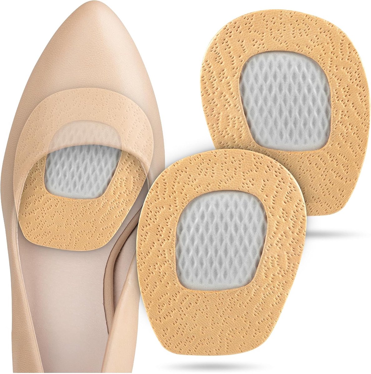 Lederen inlegzolen voor dames met latexbekleding, balkussen voor voorvoet, hielpads voor hoge hakken, zelfklevende sandalen, 1 paar, beige