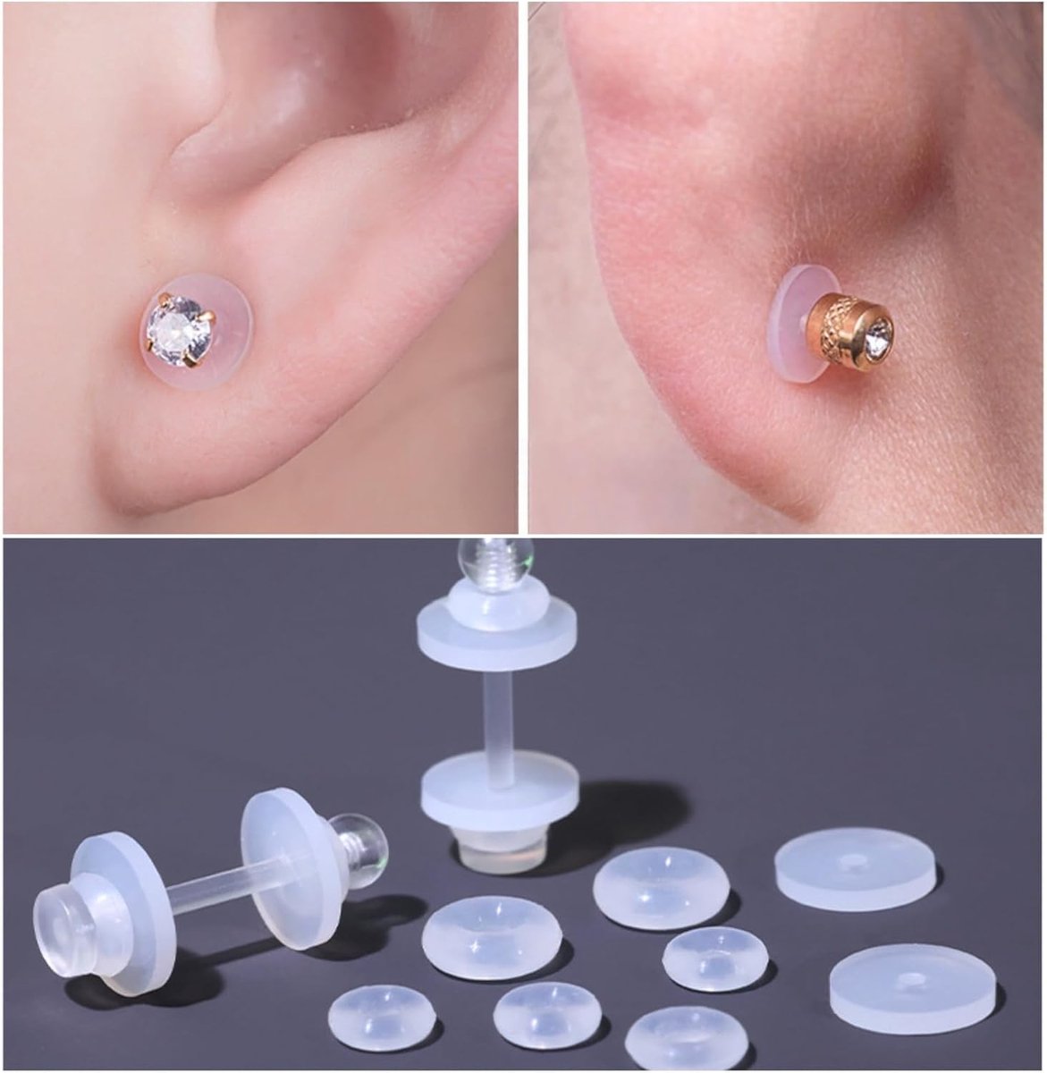 120 stuks siliconen anti-wildvlees disc piercing disc, transparante gemengde maat oorbel achterzijde piercing schijf, oorlelsteunpleister voor oorbellen stabiliserend, 6 maten