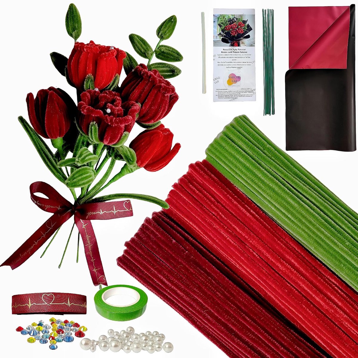 Tak 200-delig Rode Rozen Pijpenragers Bloemen Set,Incl. instructies