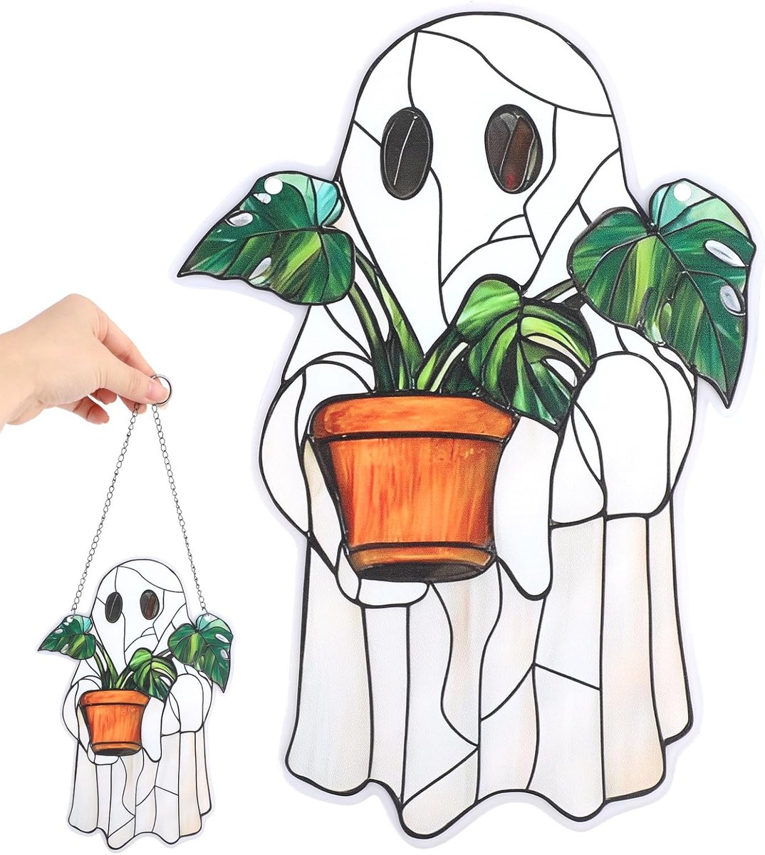 Acryl Raamdecoratie, Schattig Spookplant Zonnevanger Halloween Hangend Spook voor Thuis Raam Deur Wanddecoratie