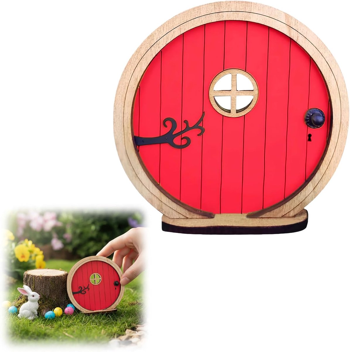 kabouterdeur hout 1 stuk rood 10x10 cm decoratieve mini deur voor
