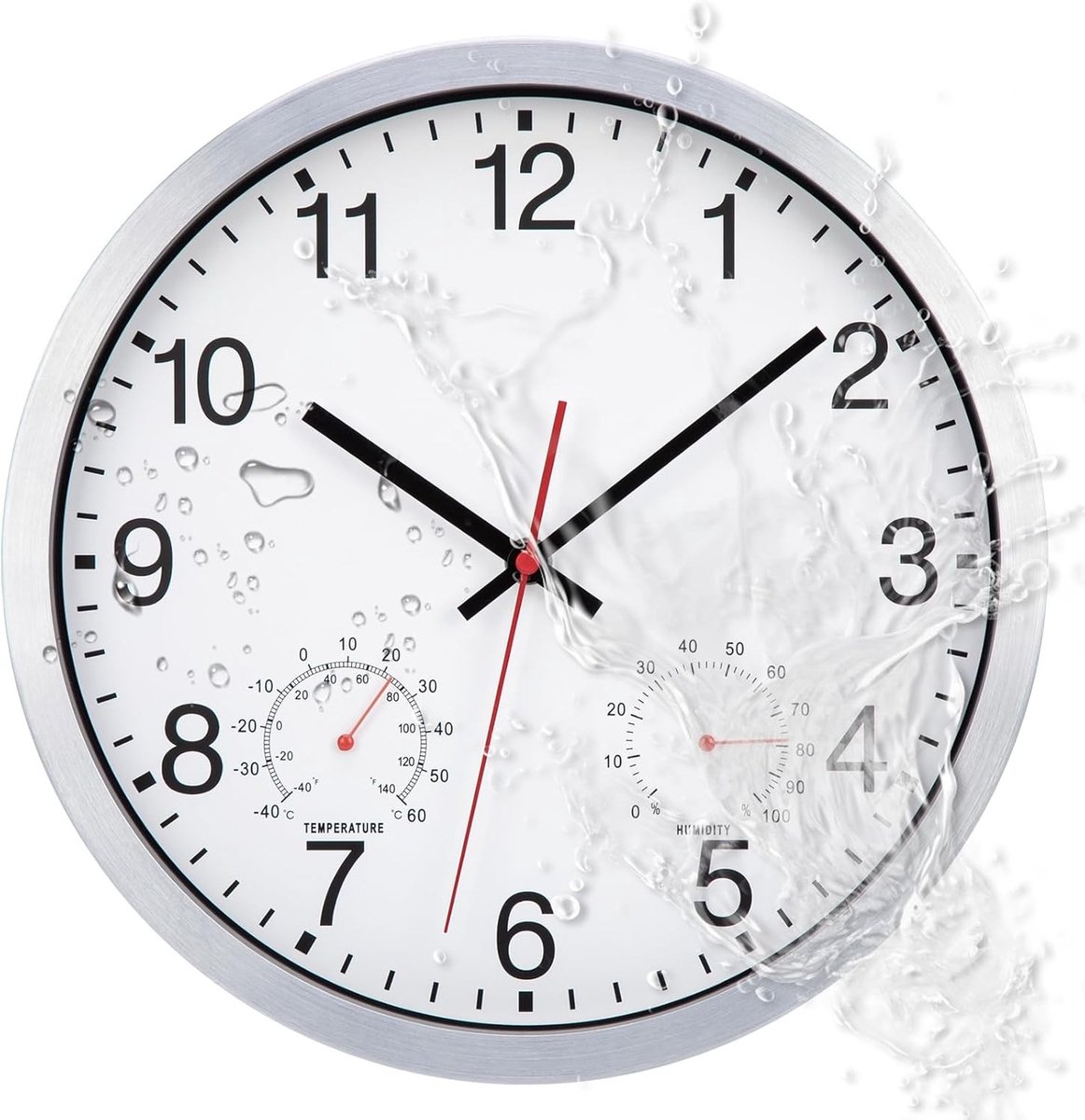 Buiten Waterdichte Wandklok met Thermometer en Hygrometer, Stil, 30 cm, Batterij Aangedreven Decoratie voor Tuin en Terras