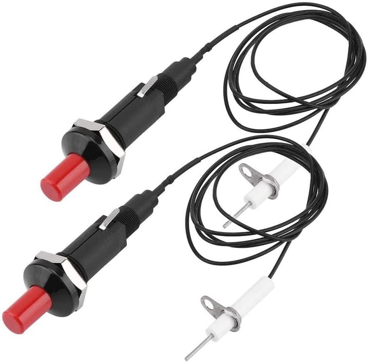 2 stuks set piëzo-ontsteking piëzo-ontsteking hittebestendig gasgrill ontsteker push button piëzo Igniter Electrode Ignition Spark met drukknop piëzo vonkenaansteker voor gasgrill braadpan gasverwarming (1M)