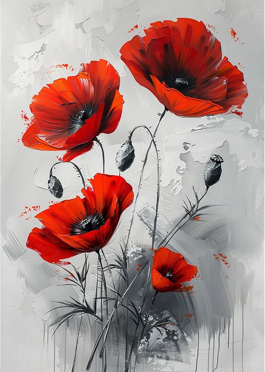 Diamond Art Red Flowers Diamond Painting Kits Adults, 5D Diamond Art