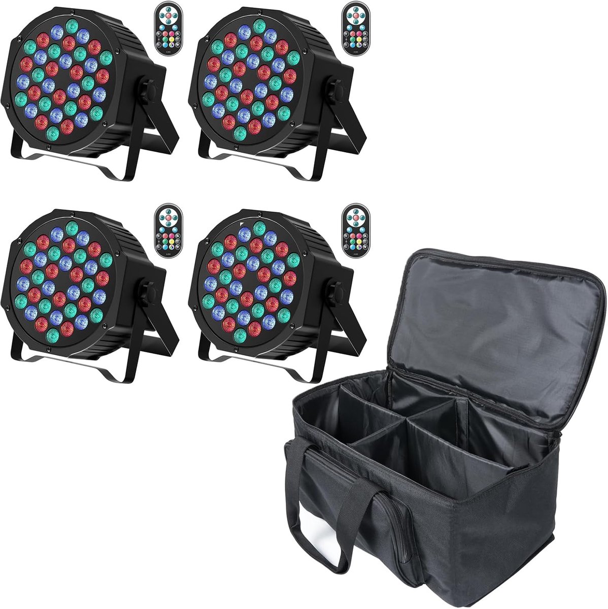 4 Pezzi Par Led Rgb con Borsa, 36 Led Luce da Palcoscenico dmx 512