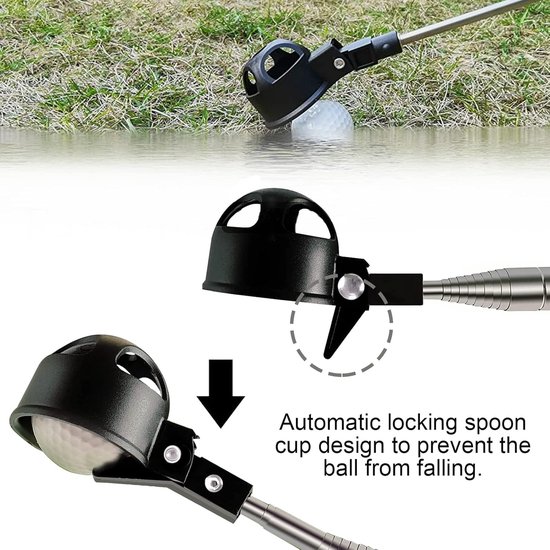 Golfbal-Retriever, roestvrij staal telescopisch golfbal picker voor water, golfbalrugtrekker met golfbal grijper, telescopische balverzamelaar voor golfspelers golfliefhebbers — afbeelding 2