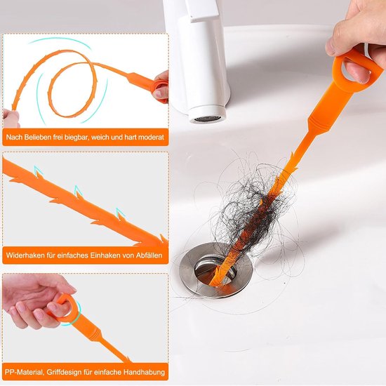 1,6 m afvoerreiniger, spiraalafvoer, buisreinigingspakket, buisreiniger, spiraal, buisreinigingsborstel, afvoerspiraal, haarklompgereedschap voor afvoer, keuken, badkamer, douche — afbeelding 3