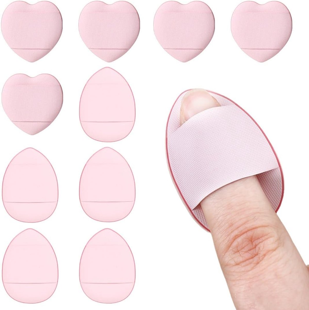 10 stuks poedersponzen met houder voor vingers, riemen, mini-mixer, voor gezicht, ogen, make-up, make-up, vloeistof, cosmetica, nat, droog