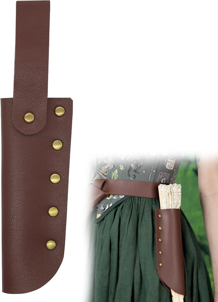 Accessoires Riem, PU Leder Houder for 8.5 Inch Clip Handventilator, Pouch voor Renaissance Steampunk Goth Lolita Kostuum, Concerten EDM Festivals (Bruin)
