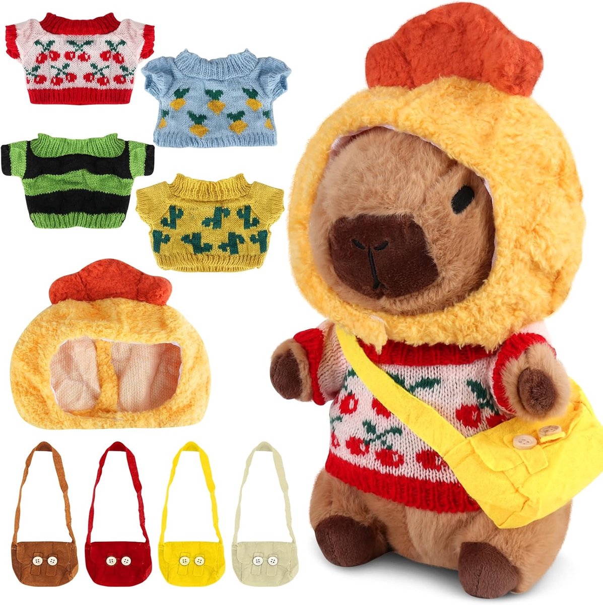 Capybara pluche dier, 23 cm, schattig Capybara knuffeldier, Capybara pluche poppen met kleding, tas, hoed, schattige Capybara pluche, simulatie dier Capybara poppen als verjaardagscadeau
