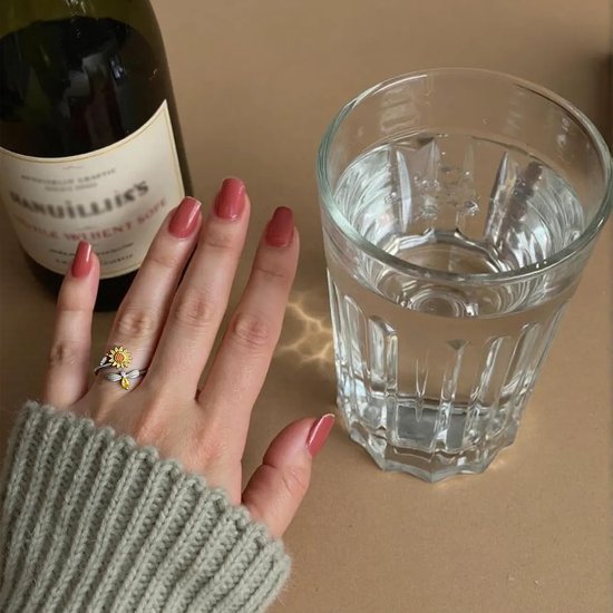 2 stuks anti-stress ring, draaibare fidget angst ring zonnebloem zon instelbare opening voor accessoires, ontspannen — afbeelding 3
