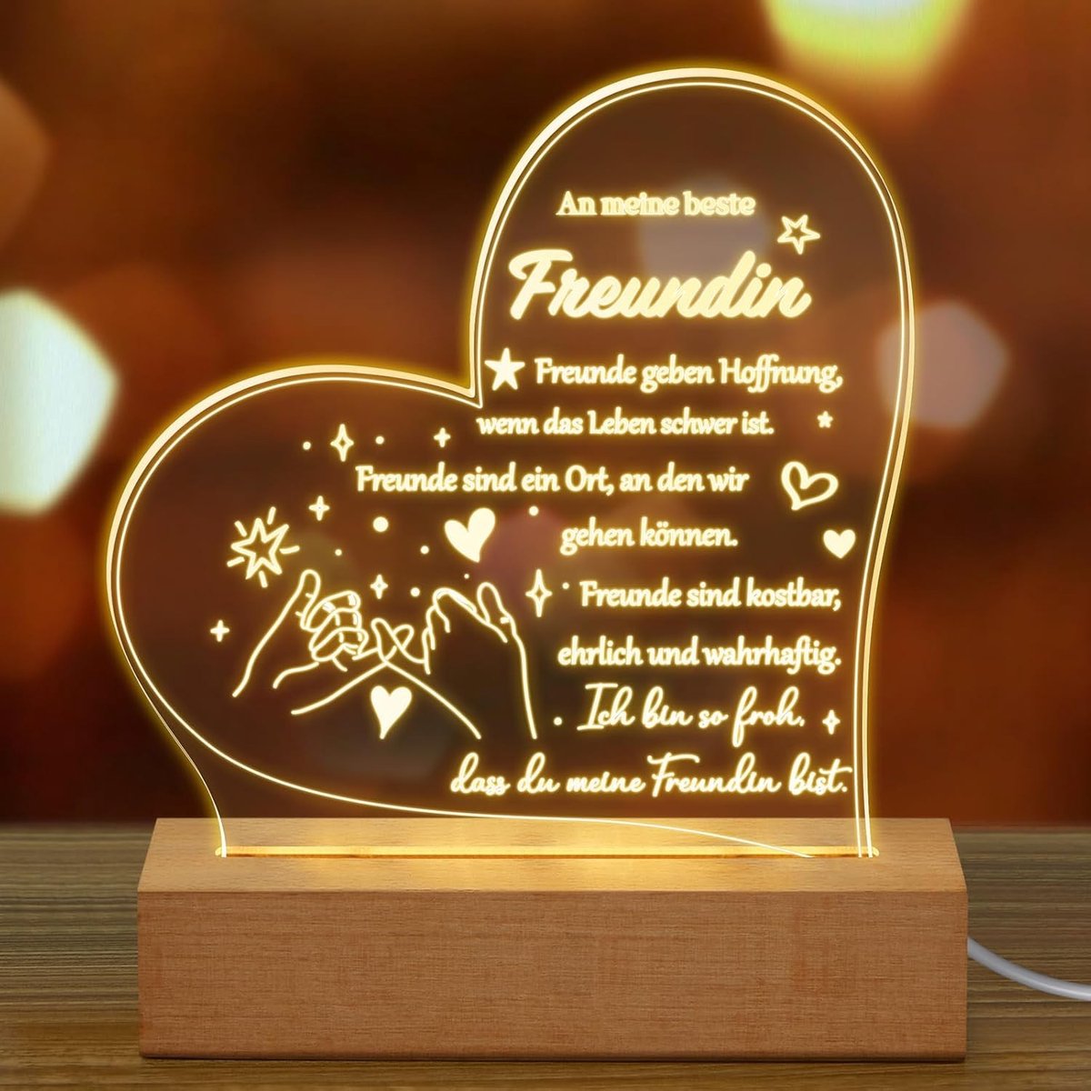 Unieke LED Acryl Nachtlamp voor Vriendin - Persoonlijk Cadeau voor Verjaardag, Vriendschap en Speciale Gelegenheden