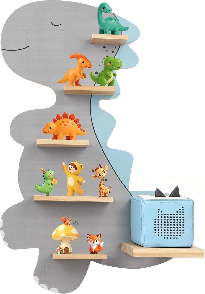rek voor Tonie, wandrek voor Toniebox/Tonie figuren | opslag voor dino-motief, wandmontage voor al je Tonies accessoires, accessoires voor Toniebox 1 en 2 starterset (38 x 58 cm)