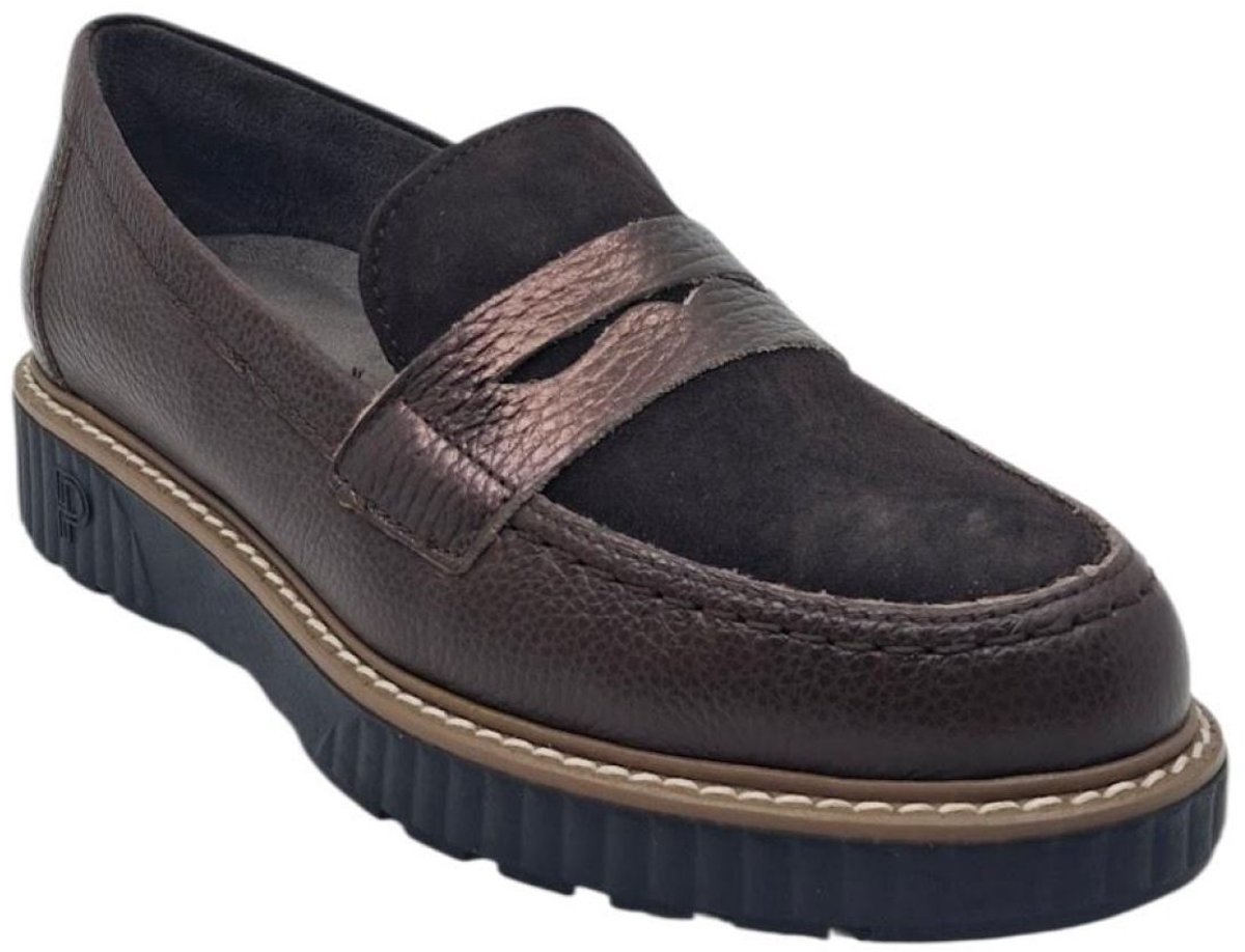 Pitillos 11553 marron mocassin met antifaz in leder en daim