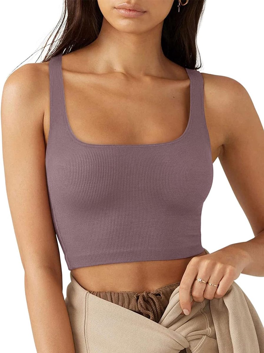 Tanktop voor dames, zomer, sexy, mouwloos, met vierkante hals, korte tanktop, nauwsluitend, casual, elegant, effen, shirt