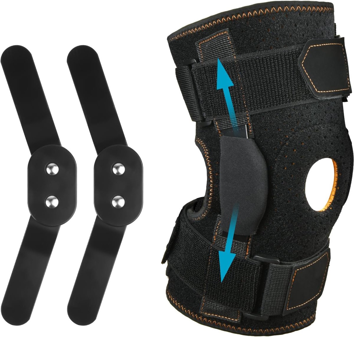 Scharnierende Kniebrace, Verstelbare Open Patella voor Kniepijn, Scharnierende Kniebrace met Parallelle Banden en Tweezijdige Stabilisatoren (XXL)