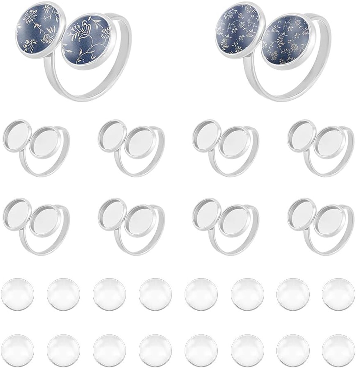 16 stuks vingerringen, onbewerkt, 17 mm, verstelbaar, open