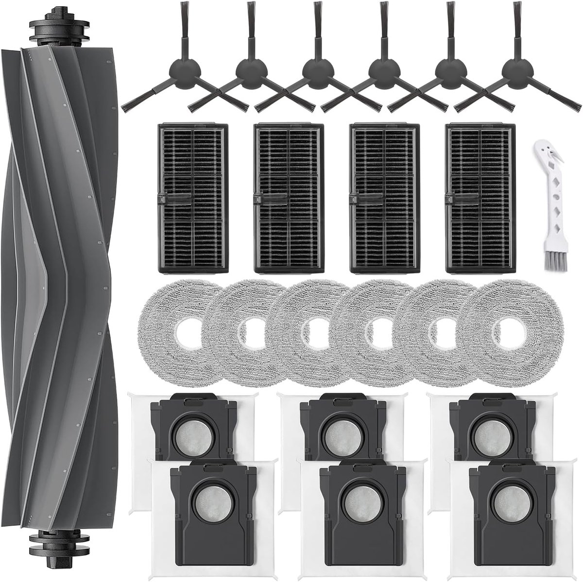 accessoireset voor Dreame L10s Pro Ultra Heat/L10s Ultra Gen 2/Dreame L40 Ultra AE/X30 Ultra, accessoires voor Mova E30 Ultra, 1 hoofdborstel, 4 filters, 6 stofzakken, 6 dweildoeken, 6