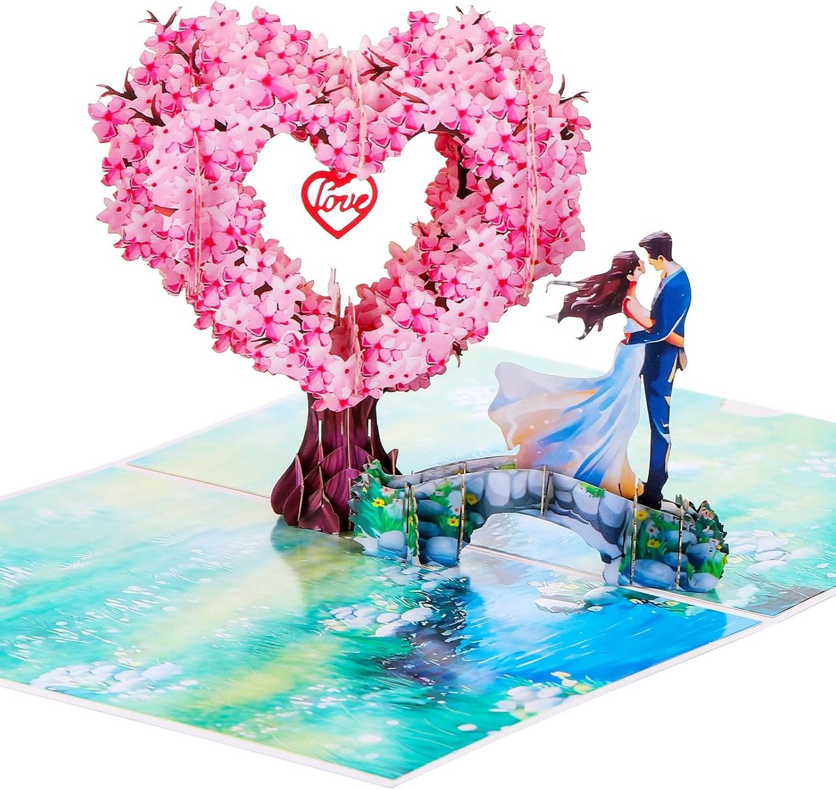 Bloemenpop-upkaart, 3D-wenskaart Hartvorm met kersenbloesem, pop-up