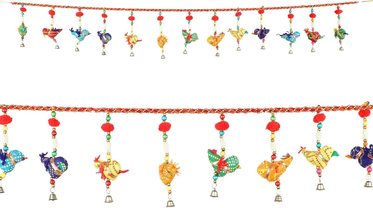 Wall Hanging Bird Toran Bandanwar Garland with Pom Pom Decorative for Home Office Temple Party Wedding Festival Indian Traditional New year Decorations Theme Home Office Décor (Size:- 40"X5")