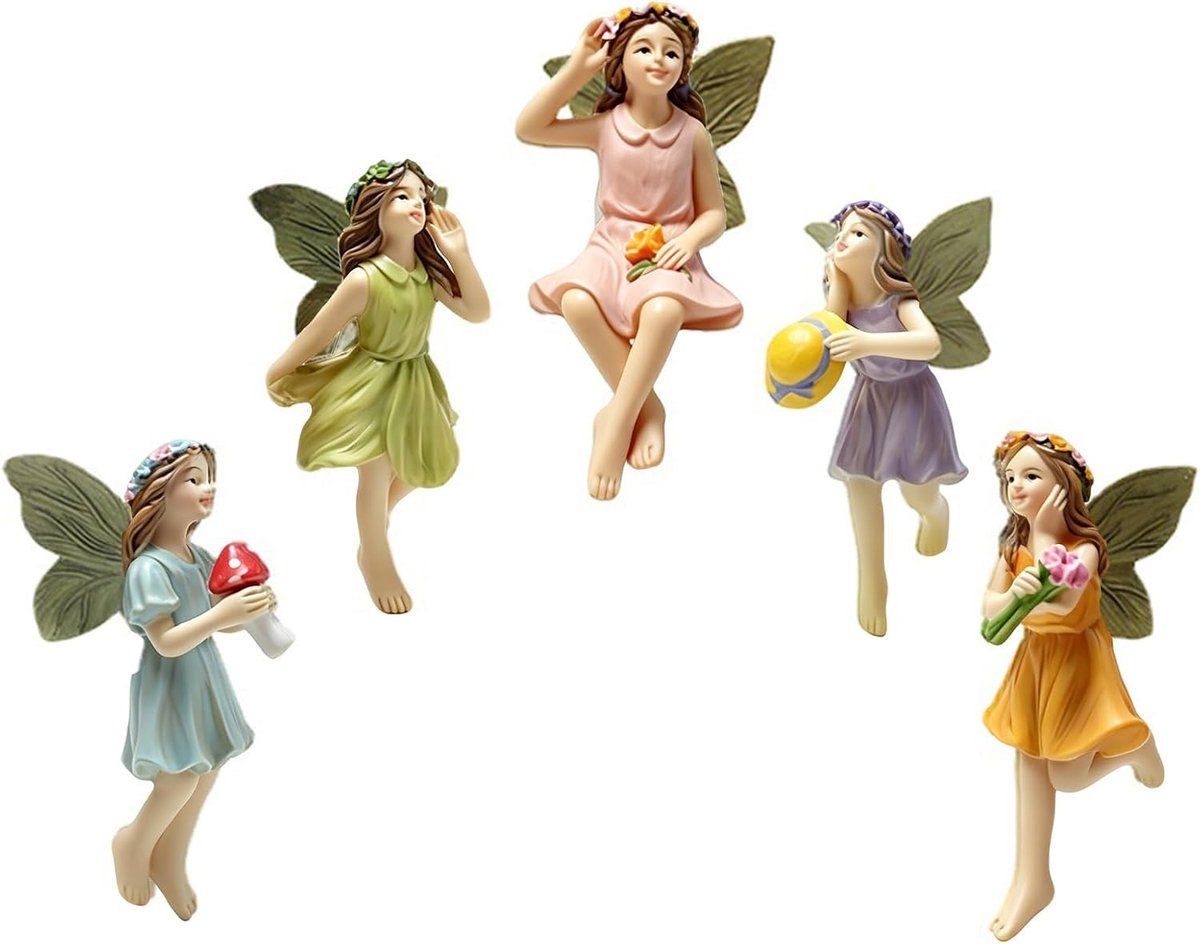 5 stuks mini-tuinfiguren van kunsthars, vintage, feeënfiguur, miniaturen, tuin, feeën, van hars, engel, voor accessoires, gazon, tuin, miniatuur in pot voor microlandschap