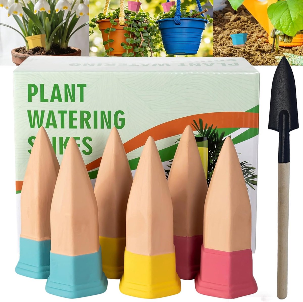 terracottaplanten, zelfbewaterende palen, automatische